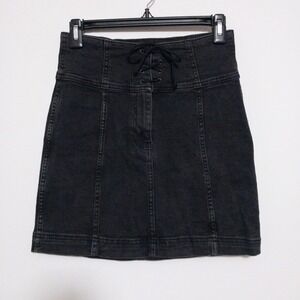 Free People Denim Mini Skirt Womens Size 4 Black Cotton Y2K Femme Lace Up